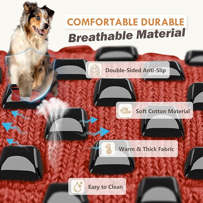 Non Slip Dog Socks to Prevent Licking Paws Grippy Socks for Senior Dog on Hardwood Floors Anti Slip Dog Socks for Christmas Holiday Double Side Paw Protector Prevent Scratching Red S