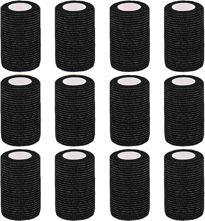 12 Pack Self Adhesive Bandage Wrap,3" X 5 Yards Black Elastic Cohesive Bandage for Sports,Wrist,Ankle,Vet Wrap,Grip Tape