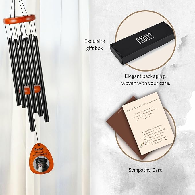 Personalized Dog Memorial Gifts for Loss of Dog - Custom Sympathy Wind Chime with Photo & Name, 26"/32"/36" Outdoor Bereavement Keepsake for Garden or Patio