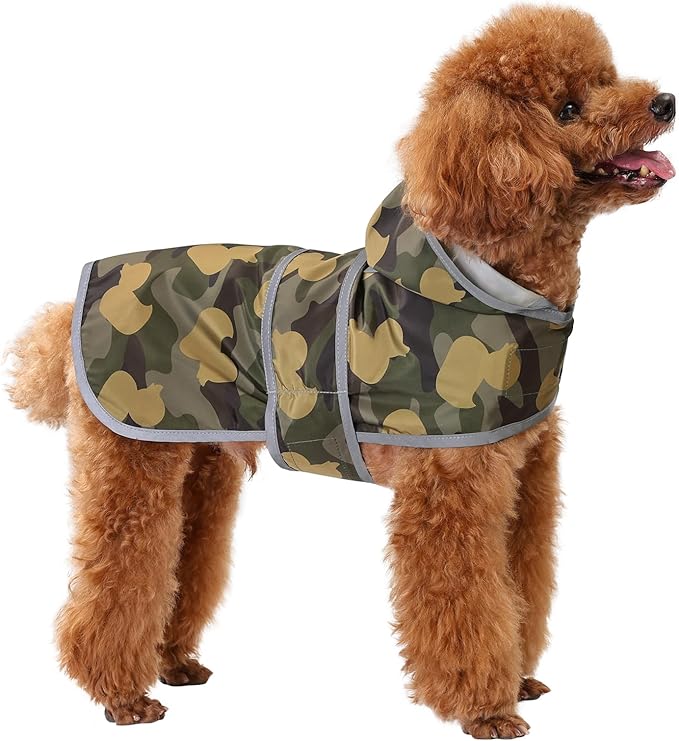 Dog Raincoat for Small Dogs Puppies Waterproof Hooded Rain Jacket with Reflective Strips Leash Hole & Poncho Adjustable Fit (CamoDuck,S)