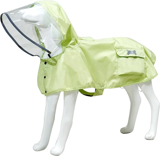 Waterproof Dog Raincoat, Adjustable Reflective Lightweight Pet Rain Clothes with Poncho Hood(X-Small,Light Green)