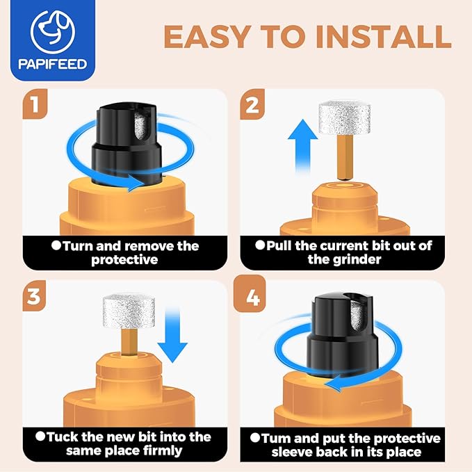 PAPIFFEED Dog Nail Grinder Upgraded with 2 LED Lights, 3-Speed Rechargeable & Quiet - Upgraded Electric Pet Nail Trimmer for Small Medium Large Dogs & Cats, Painless Paws Grooming Tool - Orange