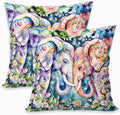 2 Pcs Watercolor Elephant with Floral Decorative Throw Pillow Covers, Cute Colour Elephant Square Decorative Cushion Cover for Women Friend Sister Coworker Birthday Christmas