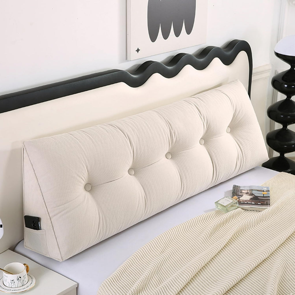 SAMTY Husband headboard Pillow Large Back Rest Support Reading Pillows for Sitting in Bed for Adults Triangle Velvet Wedge Pillow headboard Twin XL Size, Beige