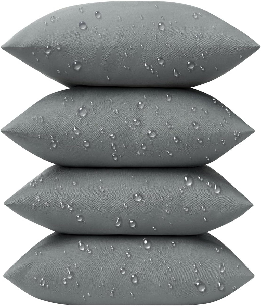 Phantoscope Pack of 4 Premium Dual Usage Outdoor Pillow Inserts, Waterproof Throw Pillows No Cover Needed, Colorful Decorative Couch Sham Cushion Stuffer Patio Couch Tent, Gray 18 x 18 Inches