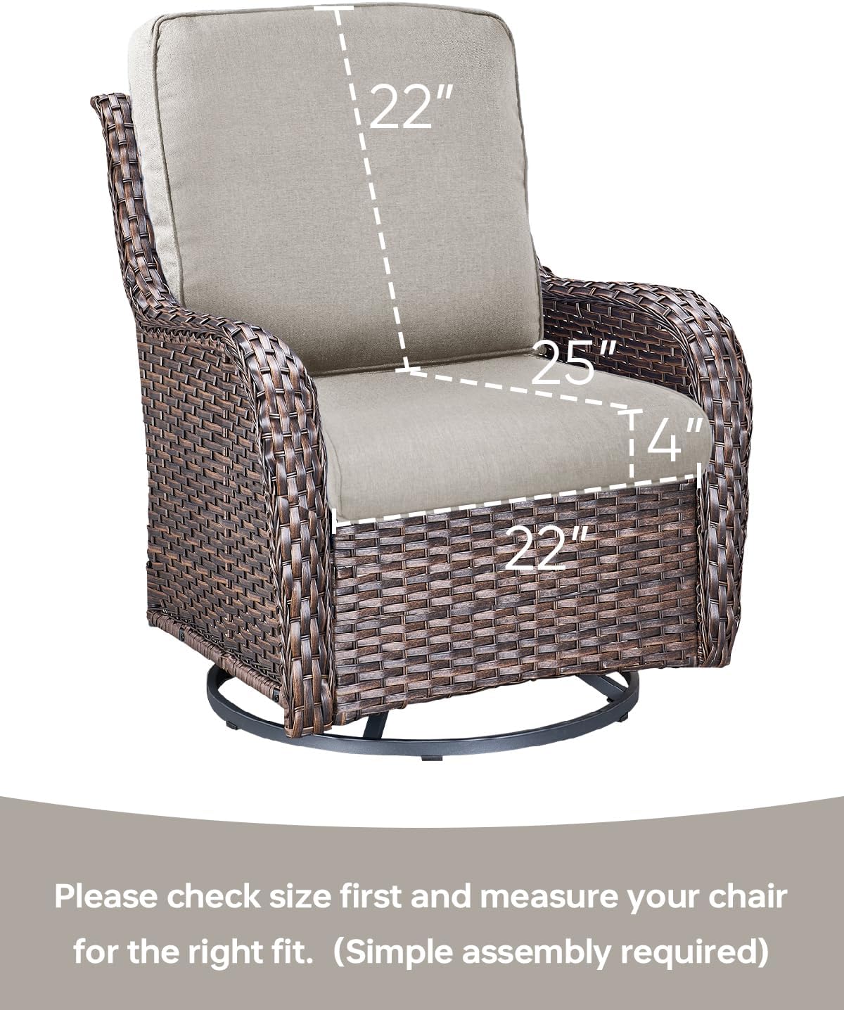 Pop 22x25/22x24 Outdoor Cushions for Patio 5 Piece Set - Set of 5 Water-Resistant Replacement Pillows for Rattan Dining Rocking Swivel Chairs Loveseat Couch Sectional Sofa - Beige/Classic