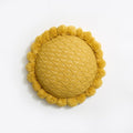Acrylic Knitted Round Throw Pillow Knitting Bohemian Circular Cushion Pillow with Knit Handmade Pompoms Decorative Ginger Yellow, Diameter 18inches