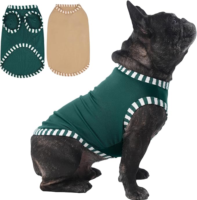 IECOii 2 Pack Dog T-Shirt for Small Dogs | Breathable Stretch Fit for Summer, UV Sun Protection for Chihuahua & Cats,Khaki+Green,M