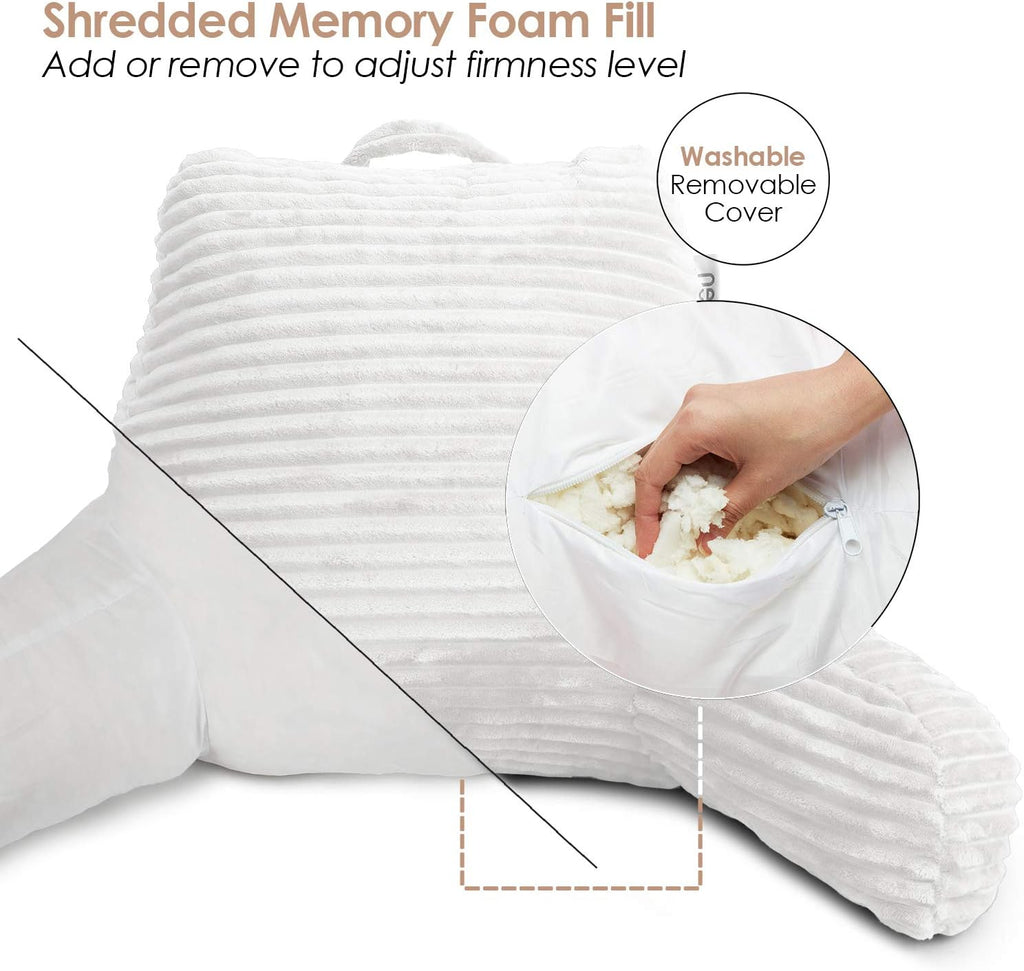 Hearth & Harbor Reading Pillow for Bed Adult – Back Pillow for Sitting in Bed, Standard Bed Pillows for Sitting Up in Bed, Foam Bed Chair Pillow, White Bed Rest Pillow