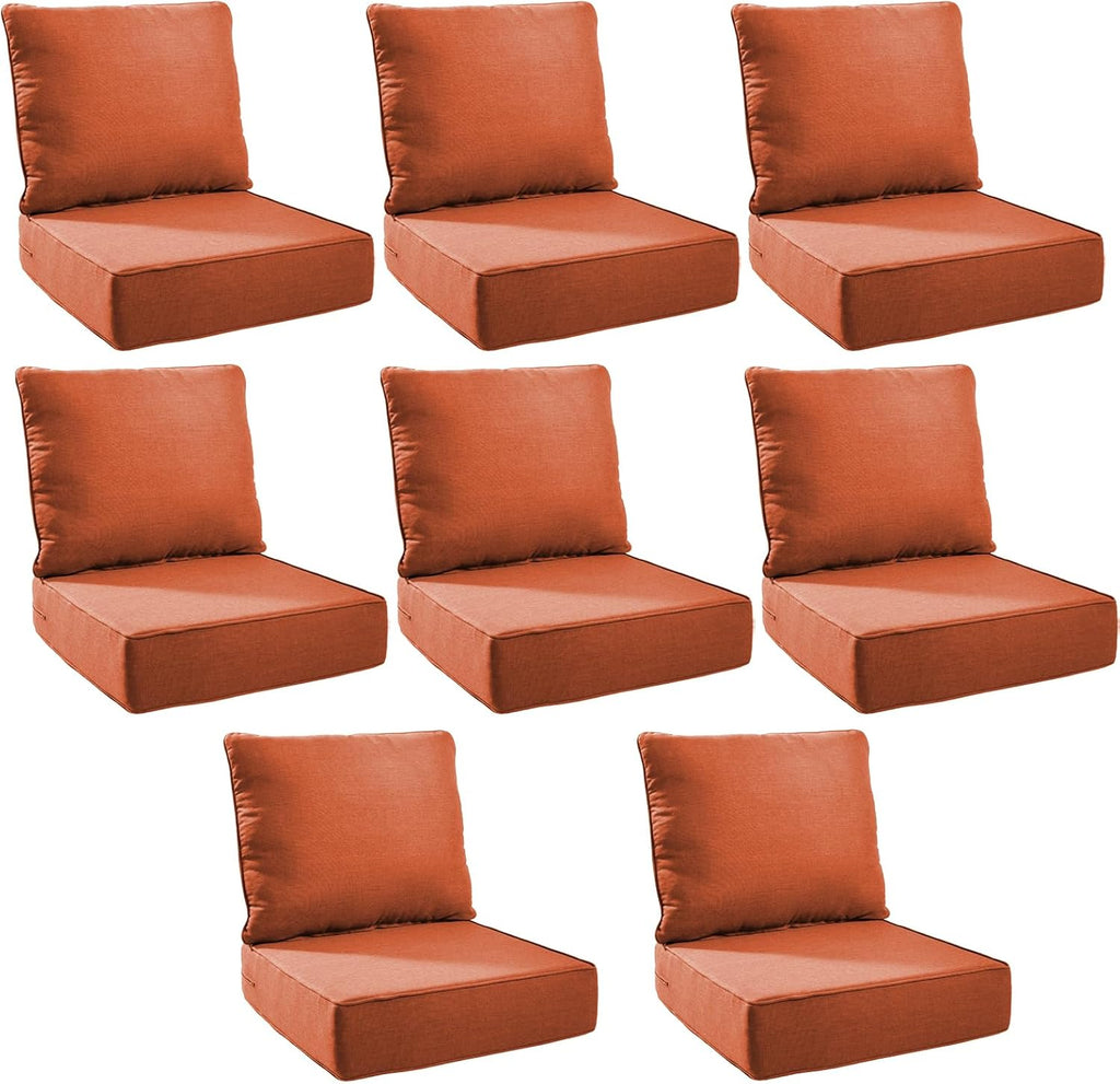 Outdoor Cushion Set for Furniture Patio Furniture, UV Resistant, Water Resistant - 6 Inch Thick Foam Garden Cushions – 22x24 Inch Patio Seat Covers for Chair/Sofa/Couch | Orange | 8-Pack |