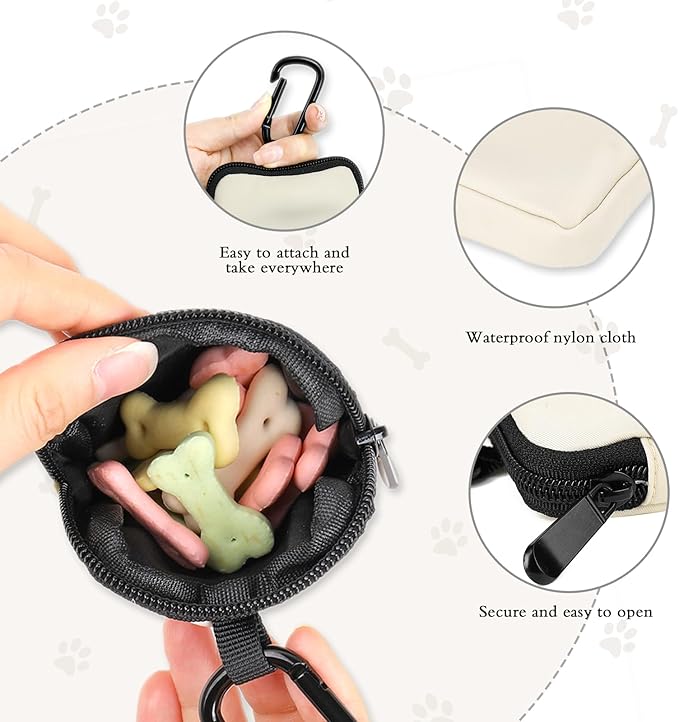 Waterproof Dog Treat Pouch, Dog Training Treat Pouch Built in Poop Bag Dispenser Adjustable Shoulder Bag (BLK) (Beige Small Pouch)