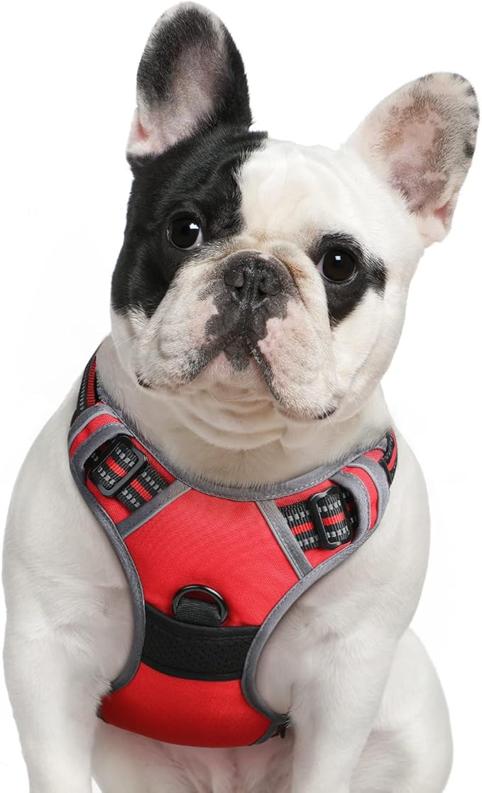 Eagloo Dog Harness Medium Sized Dog, No Pull Service Vest with Reflective Strips and Control Handle, Adjustable and Comfortable for Easy Walking, No Choke Pet Harness with 2 Metal Rings, Red, M