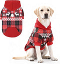 KOOLTAIL Christmas Dog Hoodie,Red Plaid Pet Clothes Sweater with Leash Hole&Pocket for Small Medium Large Dogs, Soft Winter Warm Dog Cold Weather Coat, Fleece Puppy Hooded Sweatshirt for Boys Girls, L