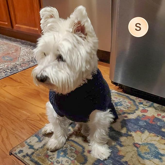 KYEESE Dog Sweater with Leash Hole for Small Dogs Male Warm Pullover with Reflective Thread Soft Knitwear Boy Dog Clothes Cozy Lightweight Thick Sweater Pet Indoor Outdoor Wear,Navy Blue,X-Small