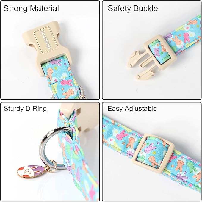 DOGWONG Easter Dog Collar, Easter Blue Egg Bunny Dog Collars, Adjustable Cute Easter Rabbit Pet Collars Design Dog Collar Quick Release Buckle for Small Dogs