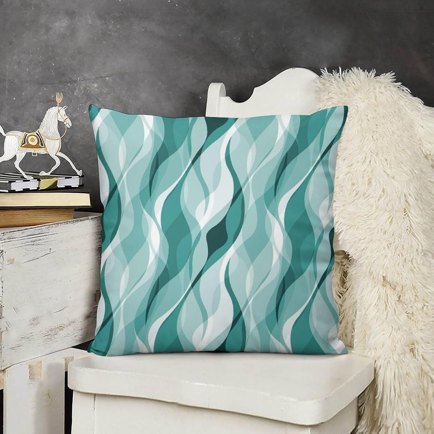 Teal Throw Pillow Covers Abstract Turquoise and Grey Striped Decorations for Bedroom Living Room Farmhouse Sofa Pillows Bed Couch 18x18 Inch