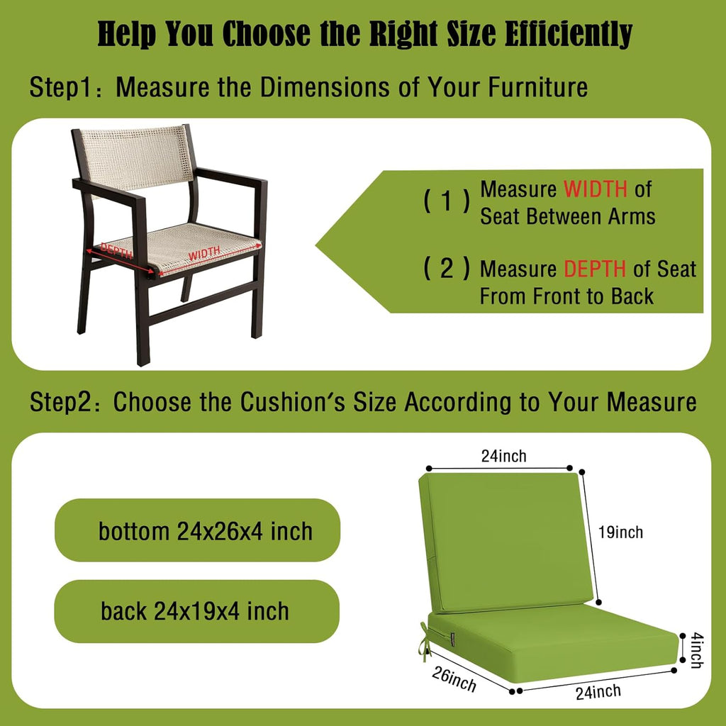 idee-home Outdoor Cushions for Patio Furniture, Outdoor Seat Cushion, Waterproof Couch Hampton Bay Deep Seat Replacement Chair Cushions for Garden Lawn Backyard Deck, 24 x 26 Green