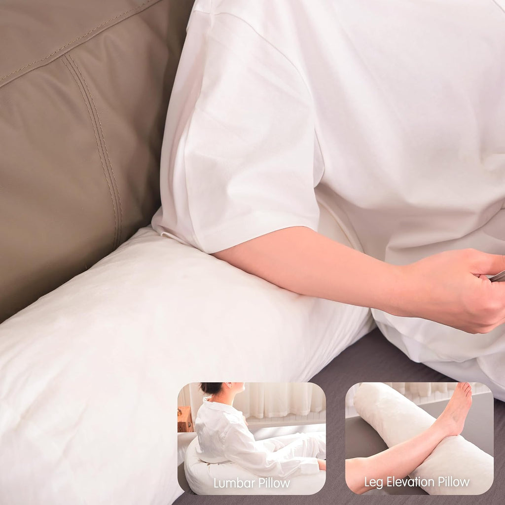 SyMax 7.8"x38" Body Pillow for Twin Bed, Memory Foam Bolster w/Removable Velvet Cover, Headboard Gap Filler Pillow, White