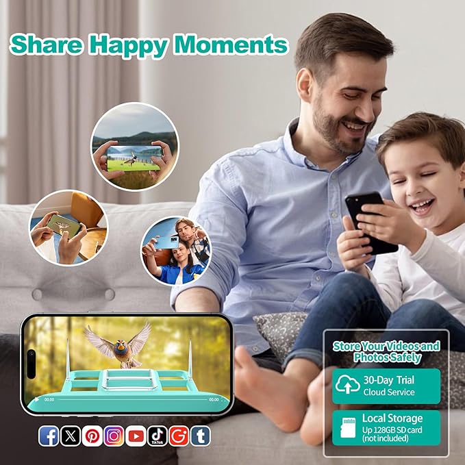 Bird Feeder with Camera,Smart Birdwatching Camera with Solar Powered,AI Identify Species,Instant Notifications,FHD Live View, Auto Record Video in Backyard,Ideal Gifts for Family and Bird Lovers,Blue