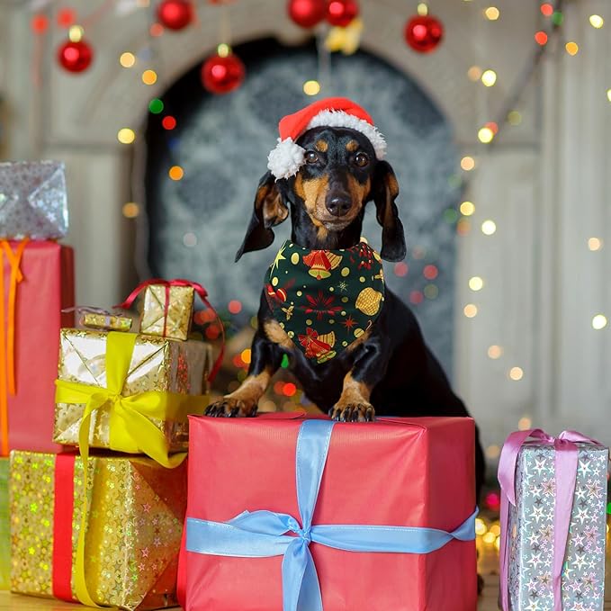 Abbylike 50 Pcs Dog Bandanas Bulk Pet Scarfs Triangle Bibs Adjustable Washable Puppy Kerchief Seasonal Pet Costume Accessories Grooming Supplies for Small Medium Large Dogs Cats(Christmas)