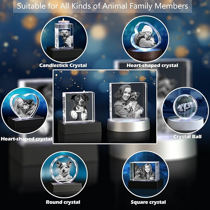 3D Photo Crystal,Pet Memorial Gift for Dogs Or Cats, Dog Memorial Gifts for Pet Owners,Personalized Crystal Picture Frame,Customized Photo Gifts