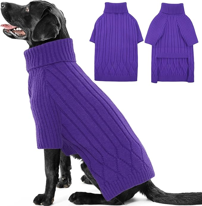 XL Dog Sweaters for Extra Large Dogs, Warm Winter Fall Dog Sweaters for Dog Girls Boys, Turtleneck Dog Knitwear, Doggie Christmas Sweater,Pet Sweatshirt Clothes Outfit Knit Labrador (Purple XL)