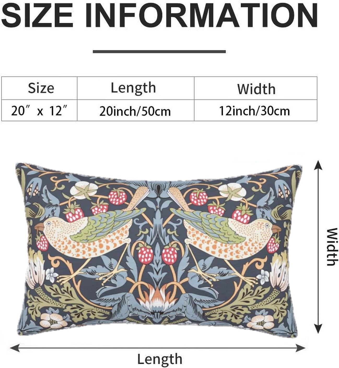 William Morris Vintage Floral Bird Strawberry Thief 20x12 inches Pillow Cover, Outdoor Farmhouse Pillow Cover Home Decor for Couch Sofa