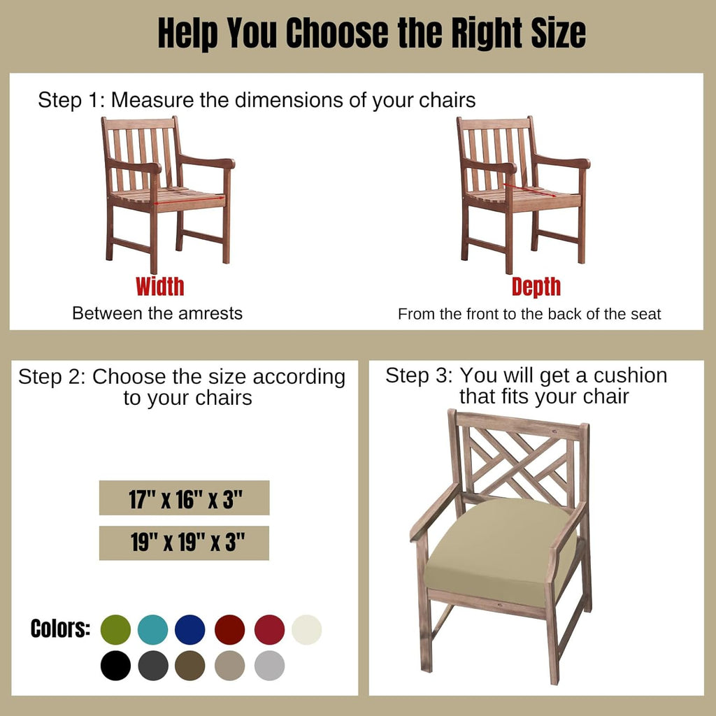 idee-home Outdoor Chair Cushions Set of 4, Thick 19" x 19" x 3" Outdoor Seat Cushions Patio Furniture Waterproof with Ties, Dining Pads