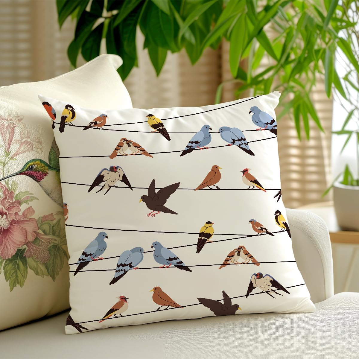 Summer Hummingbird Pillow Covers French Vintage Throw Pillows, Spring Peony Dahlia Floral Decorative Farmhouse Cushion Case for Sofa Couch Set of 2, Gifts for Women Friend Sister Birthday Christmas