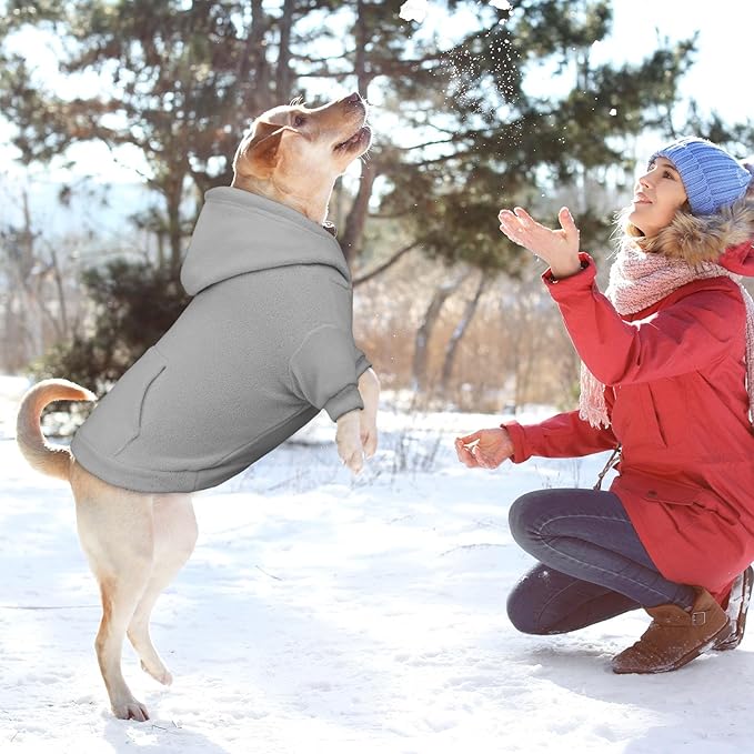 Dog Sweaters for Large Dogs,Extra-Large Dog Hoodie,Warm Fleece Sweatshirt with Hood & Pocket,Leash Hole,Cozy Cold Weather Pet Clothes Sweater Hoodie for Large Dogs(Grey,XXL)