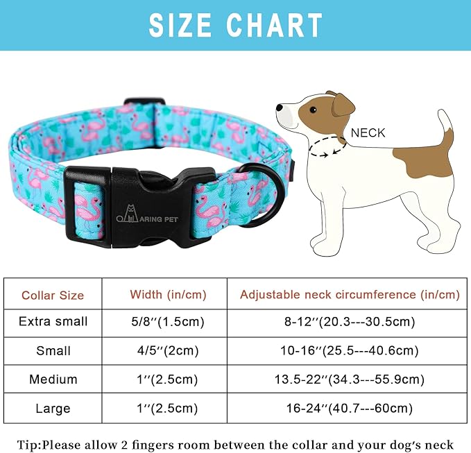 ARING PET Flamingo Dog Collar-Cute Cotton Small Dog Collars, Adjustable Lightweight Summer Pet Collars for Small Medium Large Boy and Girl Dogs, X-Small