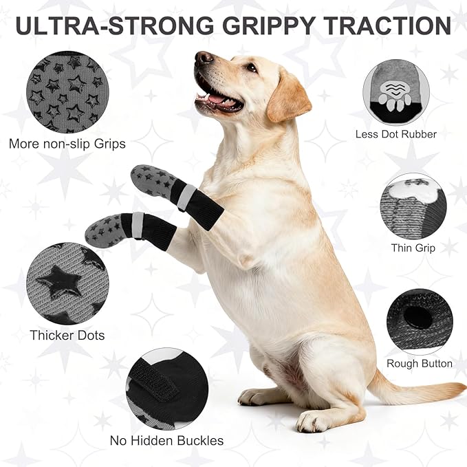 BEAUTYZOO Anti Slip Dog Socks to Prevent Licking Paws, Dog Shoes for Cold Pavement, Grip Socks for Dogs on Hardwood Floors, Dog Booties Alternative, Reflective&Washable Paw Protection for Senior Dogs