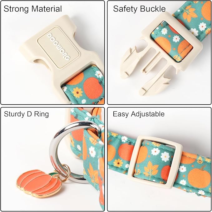 DOGWONG Fall Pumpkin Dog Collar- Cute Fall Holiday Dog Collars Adjustable Halloween Dog Collar for Small Medium Large Dogs XS