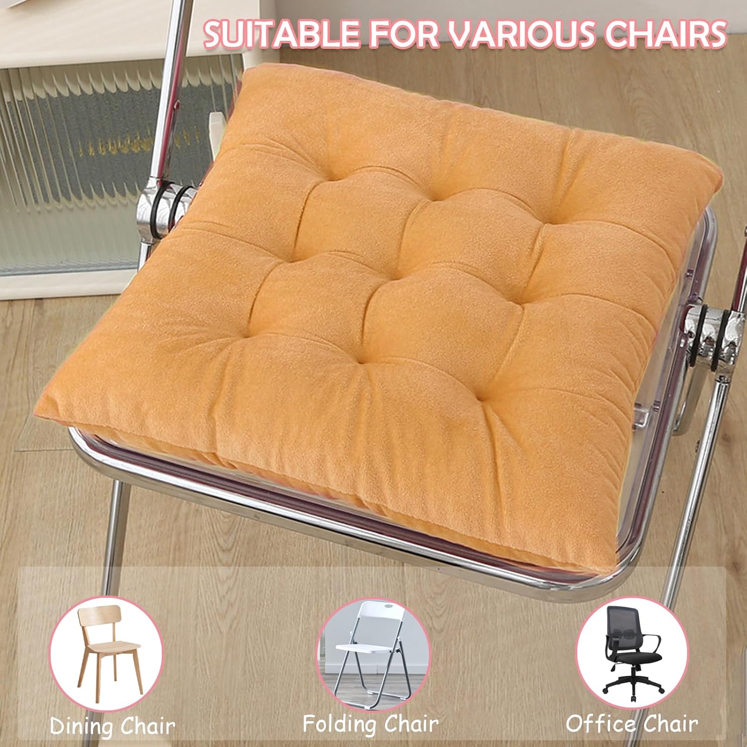 Set of 4 Chair Cushions for Dining Chairs with Ties, Indoor Non-Slip Kitchen Chair Pad and Dining Room Seat Cushion Mat for Office Living Room Outdoor 15.5" - Turmeric Yellow