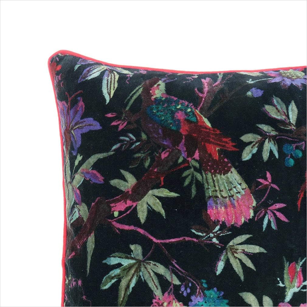 Eyes of India Boho Velvet Bird Print Throw Pillow Cover, Colorful Decorative Floral Accent Bohemian Cushion Case for Sofa Couch Bedroom Living Room, 20x20 inch (50x50 cm), Black