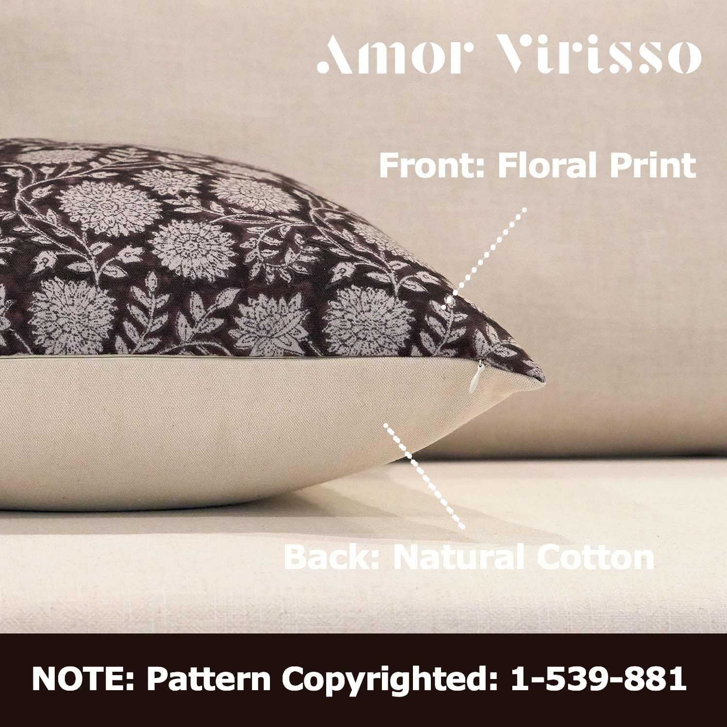 Amor Virisso Floral Throw Pillow Covers 20x20 Block Print Pillow Covers Vintage Neutral Couch Pillows for Living Room Farmhouse Decorative Accent Sofa Pillows, Black
