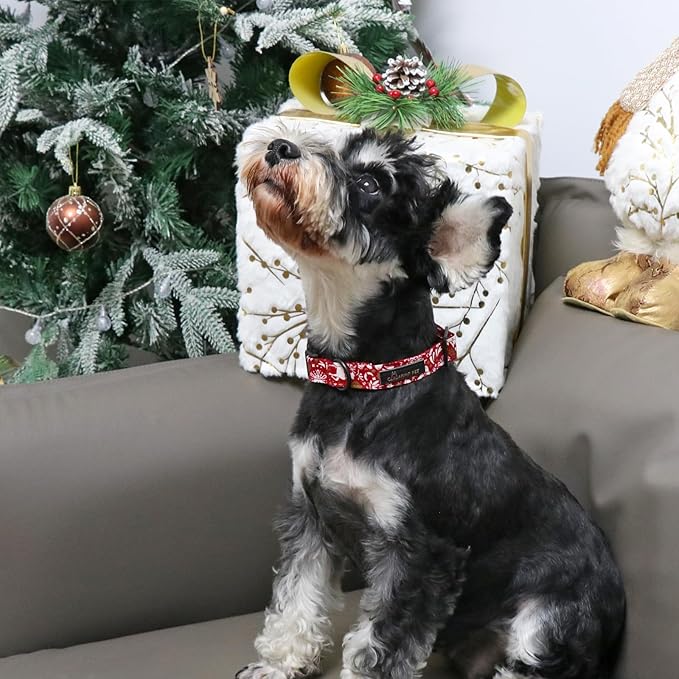 ARING PET Christmas Dog Collar, Cute Red Reindeer Cotton Lightweight Xmas Pet Collars for Puppy Small Medium Large Dogs-S