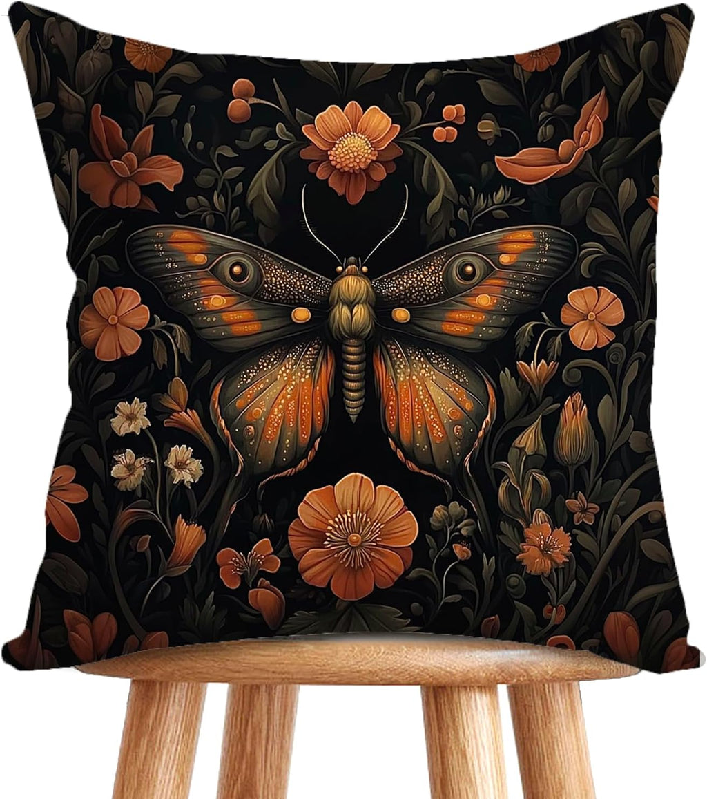 William Morris Abstract Vintage Floral Velvet Butterfly Design Throw Pillow Covers Home Decor, Retro Art Deco Pillowcase Cushion Cover for Bed Sofa Living Room, Square 18x18inch (Orange-Butterfly)