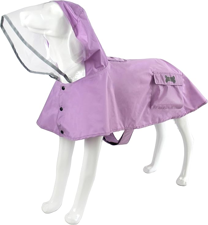Waterproof Dog Raincoat, Adjustable Reflective Lightweight Pet Rain Clothes with Poncho Hood(X-Large, Light Purple)