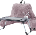 Nestl Fur Reading Pillow with Laptop Lap Desk, Stylish Back Pillow for Sitting Up, Lap Desk with Reading Pillows for Sitting in Bed Adult & Kids, Faux Fur Chair Pillow with Arms - Dusty Purple