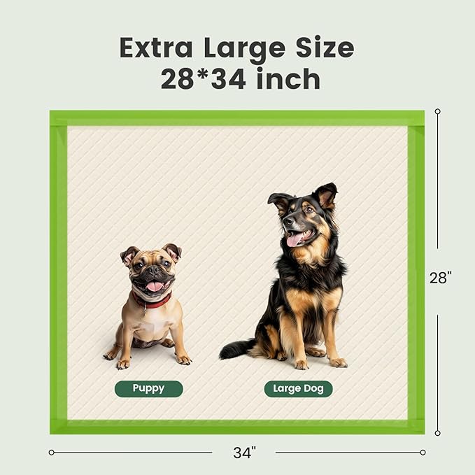 Gardner Pet Dog Pee Pads Extra Large 28"x34", XL Thicker ECO Green Disposable Puppy Training Pads Super Absorbent Full Edge-Wrapping Pad for Dogs, Puppies, Cats, Rabbits (10 Count)