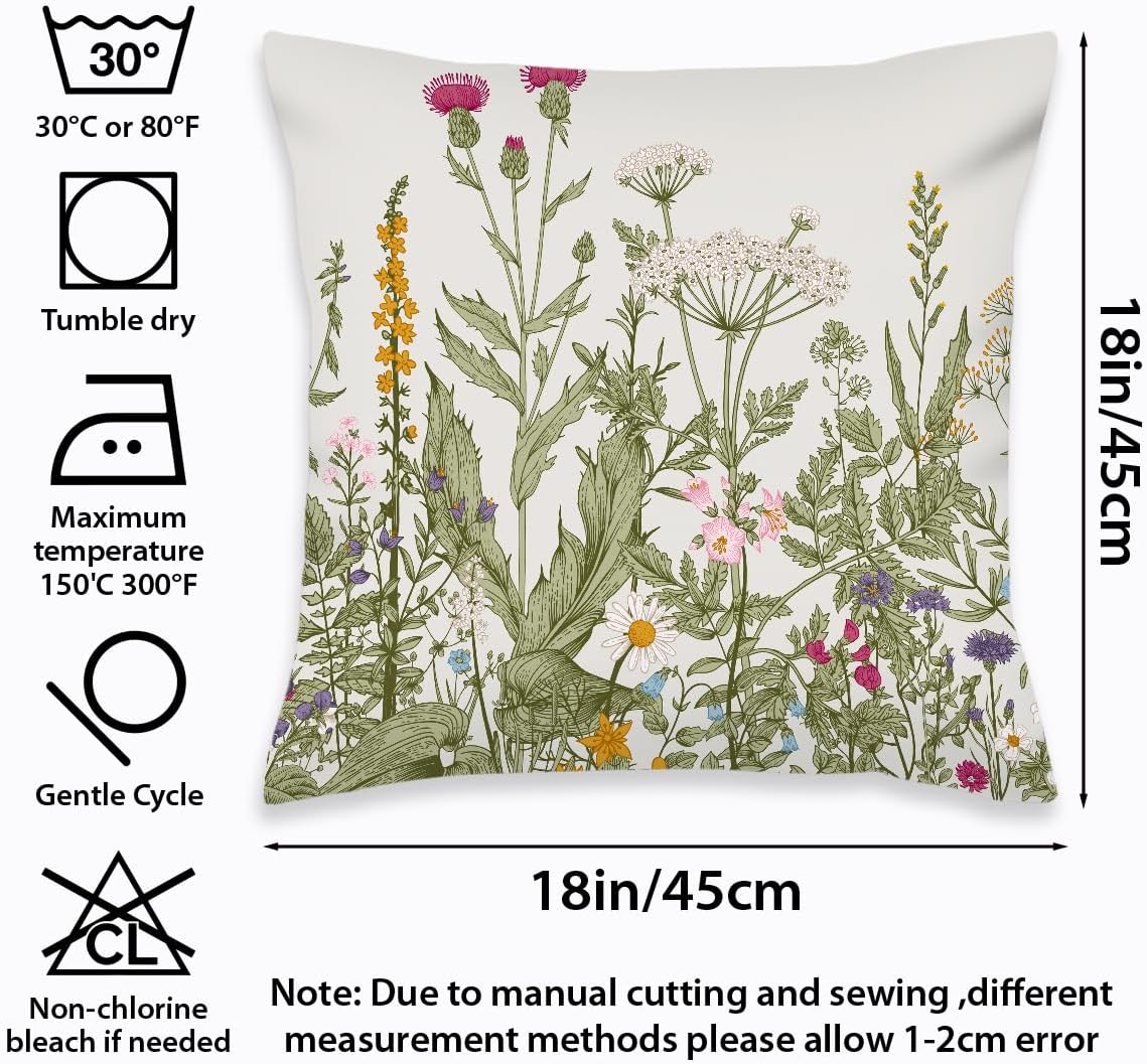 2 Pcs Vintage Flowers Pillow Cover, Rustic Cotton Linen Decorative Square Throw Pillow Cover, Gifts for Women Friend Sister Coworker Birthday Christmas Mothers Day Friendship