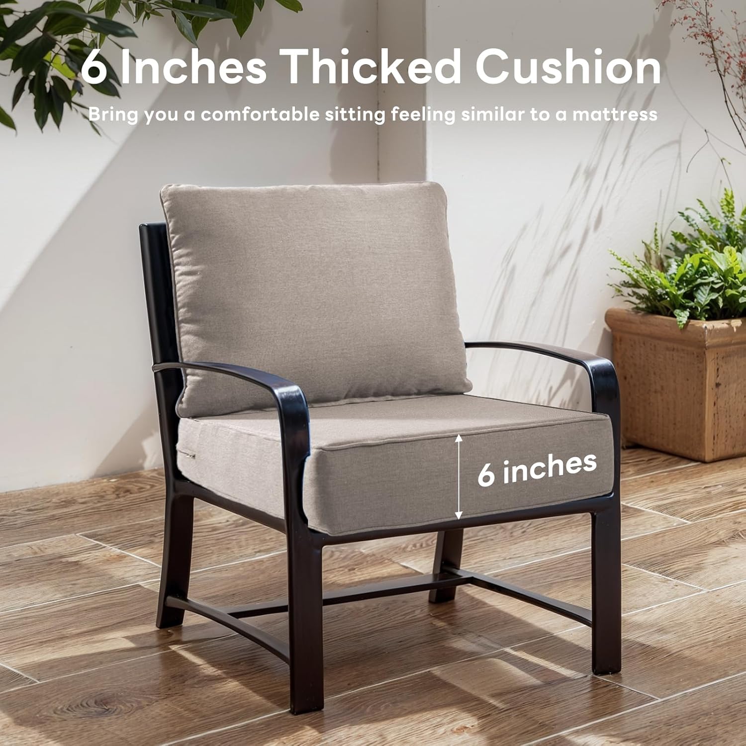 6" Thicker Outdoor Chair Cushion 3 Sets - 24" *24" *6" Waterproof Patio Furniture Cushions with Removable Cover, 28D High Density Sponge Filling Thicken Outdoor Patio Cushions - Grey