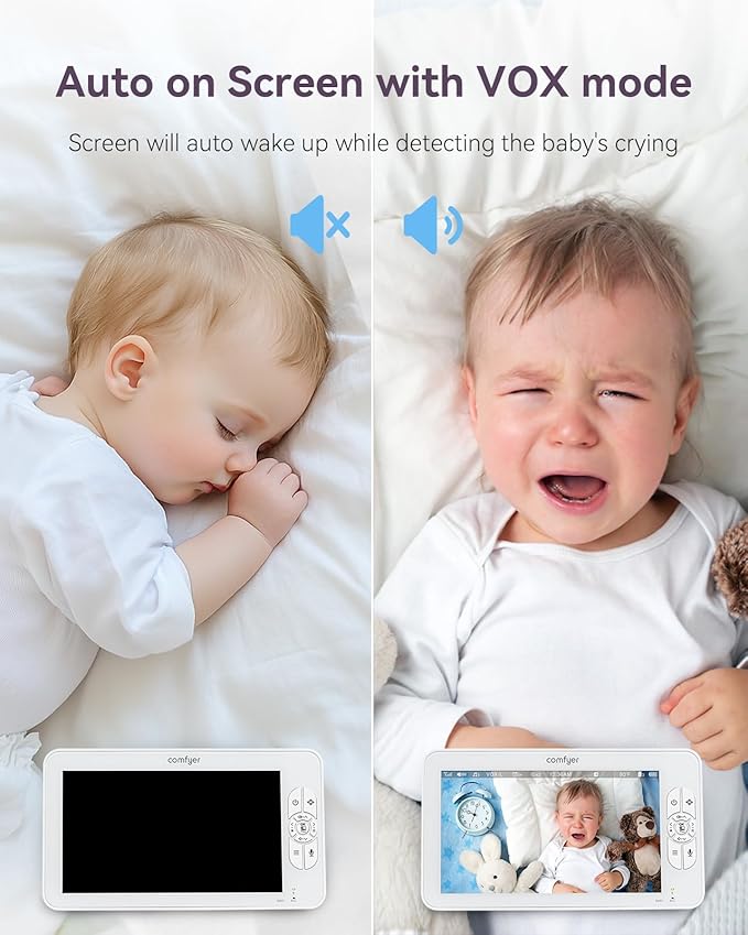 7" Split-Screen Baby Monitor with 2 1080P Cameras, 720P HD No WiFi Monitor with a Flexible Bracket, 120 Hrs 6000mAh Battery Runs 5 Days in VOX Mode, 2 Way Audio, Remote PTZ, Auto Night Vision