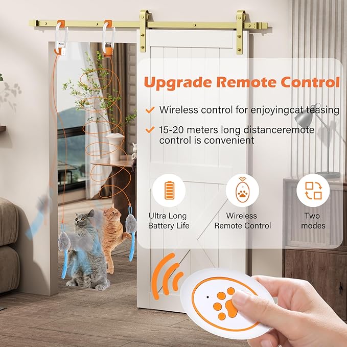 Interactive Cat Toy, Flapping Bird & Rotating Feather Teaser for Indoor Cats, Hanging Doorway Cat Toys with Fishing Pole for Exercise, Boredom Relief & Fun Games