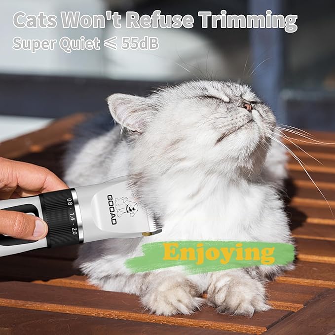Goood Cat Clippers for Matted & Long Hair, Low Noise Paw Trimmer, Quiet Pet Hair Clippers (White)
