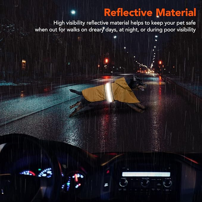 Reflective Waterproof Dog Raincoat - Lightweight Dog Rain Jacket with Hooded, Adjustable Pet Rain Coat Poncho Slicker for Dog Walking (Large, Yellow)