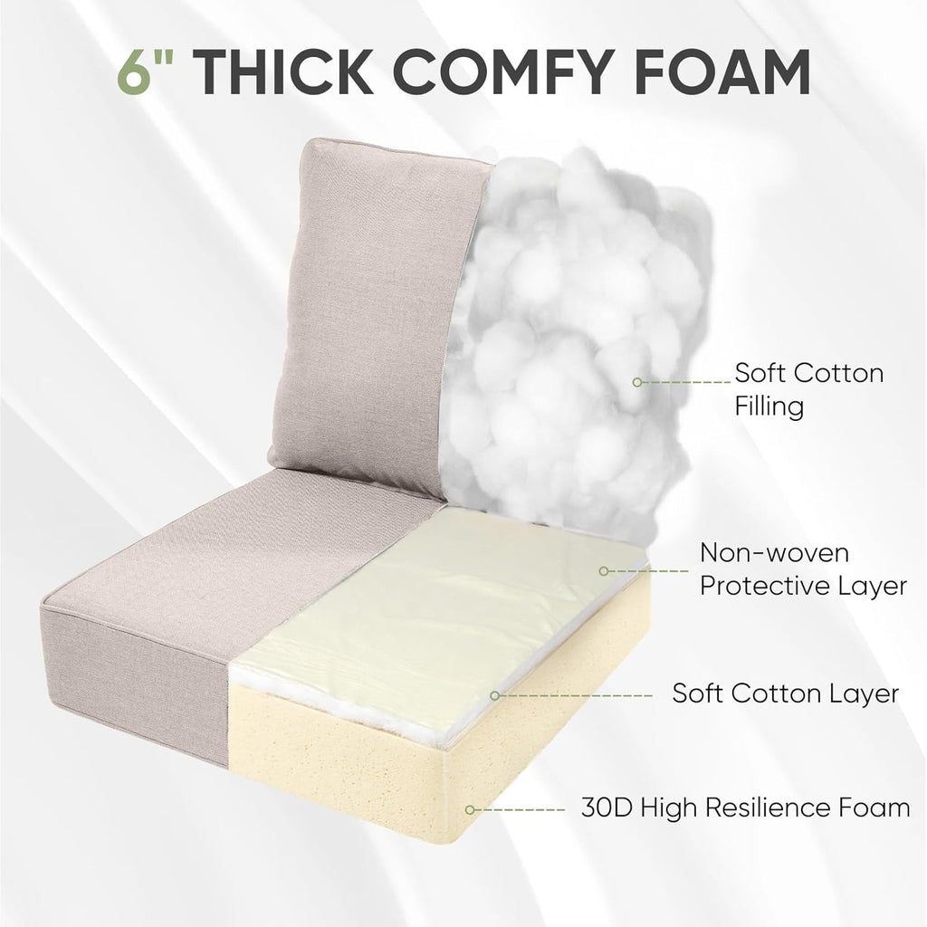 Outdoor Furniture Cushions, 6 inch Thick Seat Cushions for Outdoor Furniture, Waterproof 22x24 Patio Couch Cushions, Replacement Chair/Sofa Cushion, Include 4 Back & 4 Seat Cushion, Thick/Beige