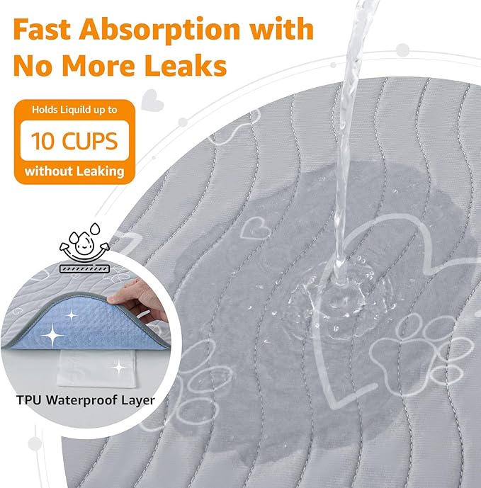 Washable Pee Pads for Dogs Reusable: 2 Pack Waterproof Puppy Pads Absorbent Training Pad - Non-Slip Puppy Whelping Mats for Grate, Floor, Housebreak, Couch 36"x41"