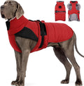 MIGOHI Thermal Large Dog Fleece Jacket - Rainproof Coat for Large Dogs, Thick Dog Winter Coat,Snow Jacket for Dogs Windproof for Hunting Camping,Windy Chilly Days,Doberman,Great Dane,3XL,RedBlack